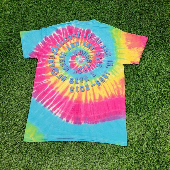 Vintage 90s Woodstock Swirl Tie-Dye Shirt Medium 19x26 Pshychedelic - Picture 1 of 13
